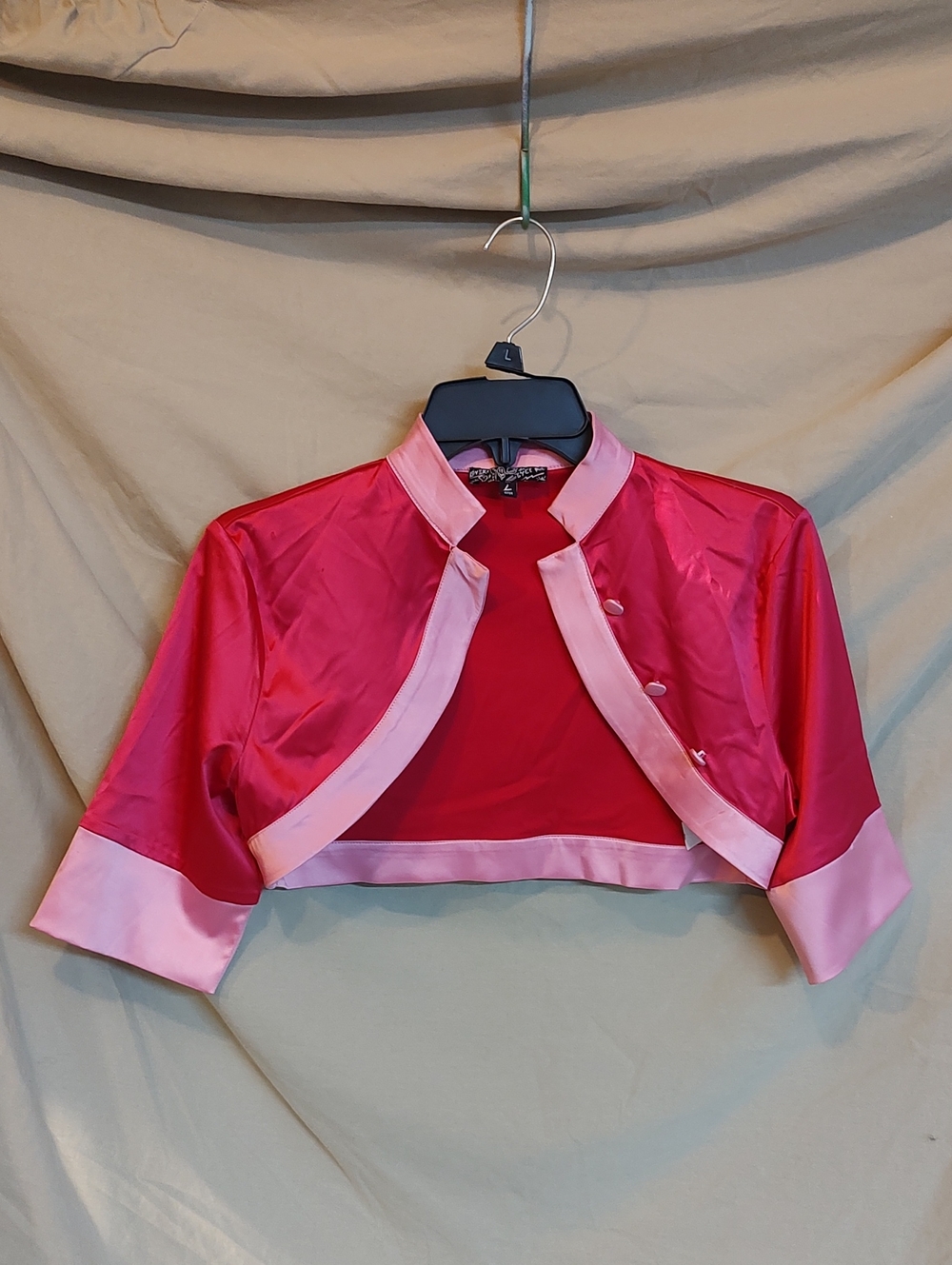 Dolls Kill x Loverka BYEE Pink Satin Cropped Bolero Jacket